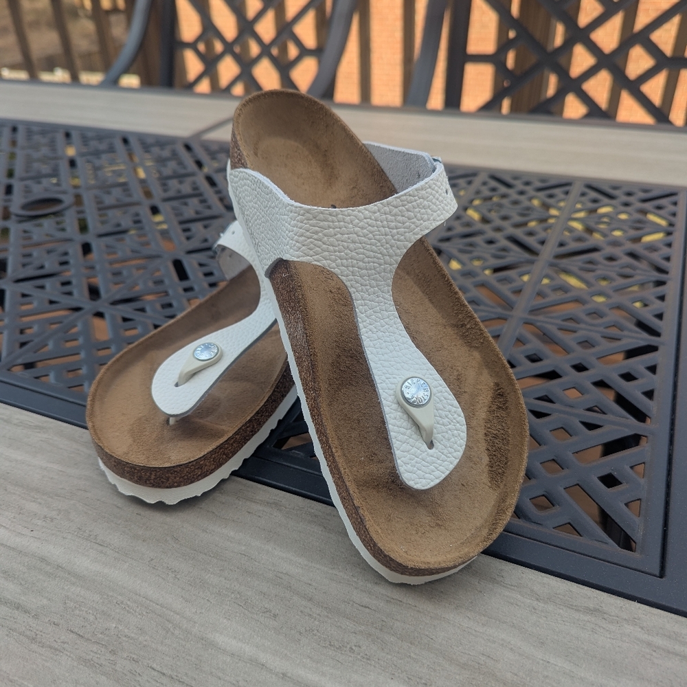 Birkenstock Gizeh 39 White Leather Flip Flop Sandals
